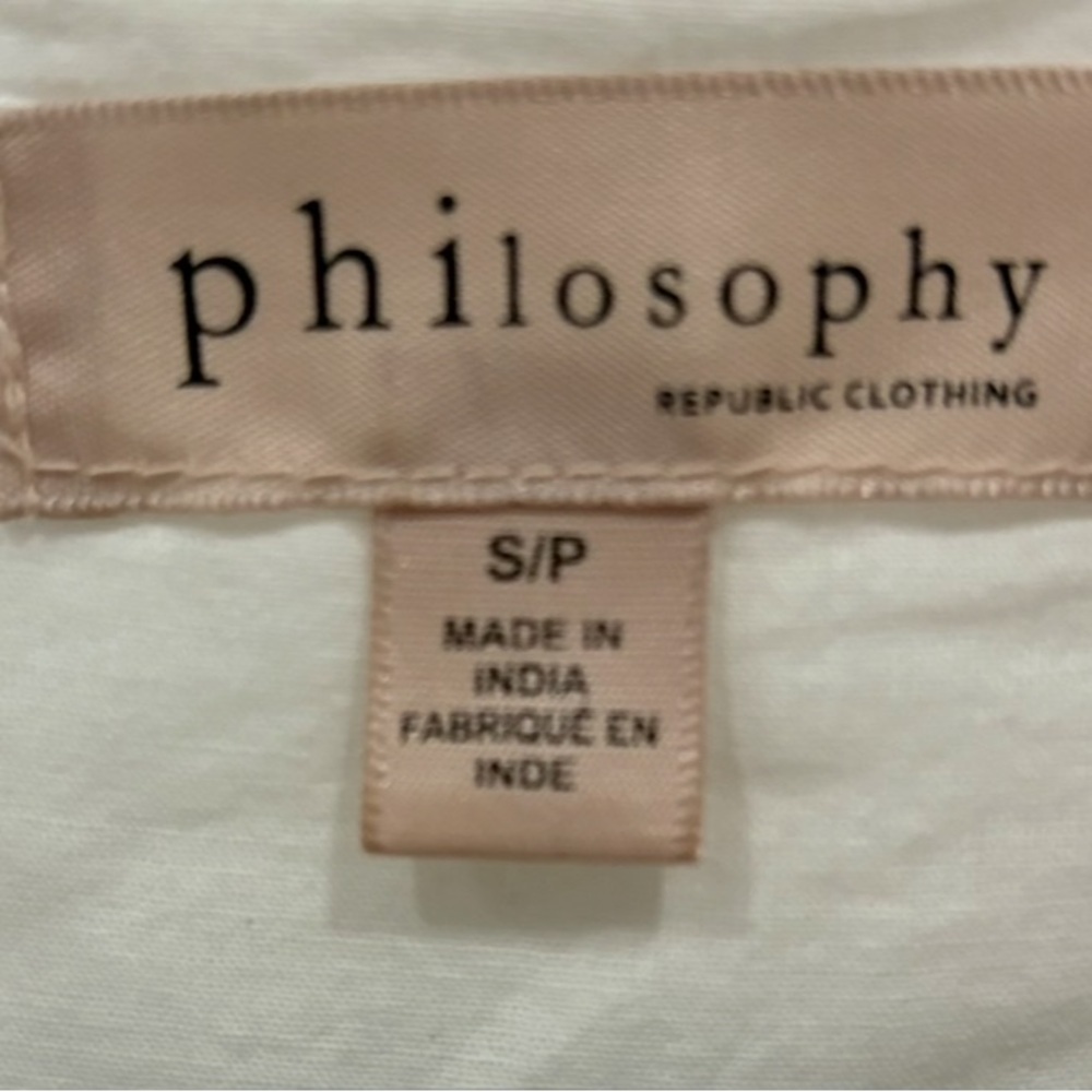 Philosophy Peasant Top Cream White Split Drawstring V Neck Size SP Embroidered - Picture 3 of 11